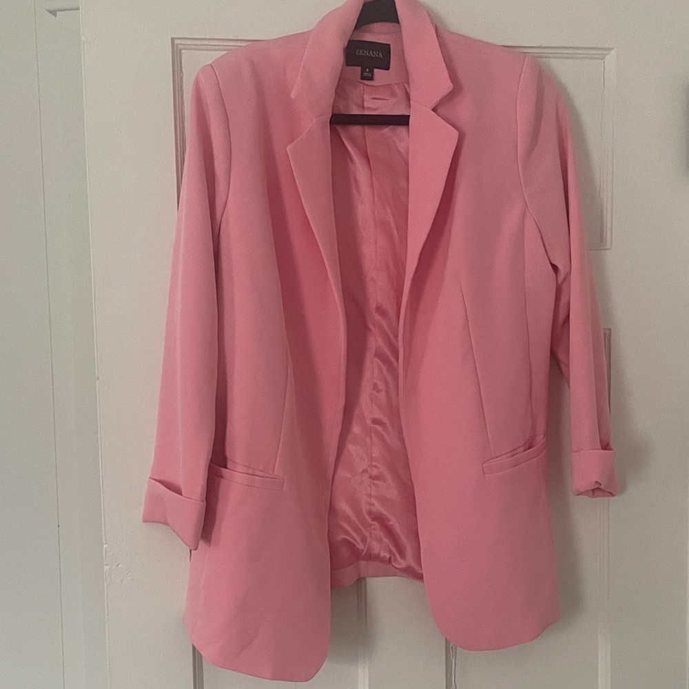 Zenana Outfitters Pink Open-Front Blazer Jacket
